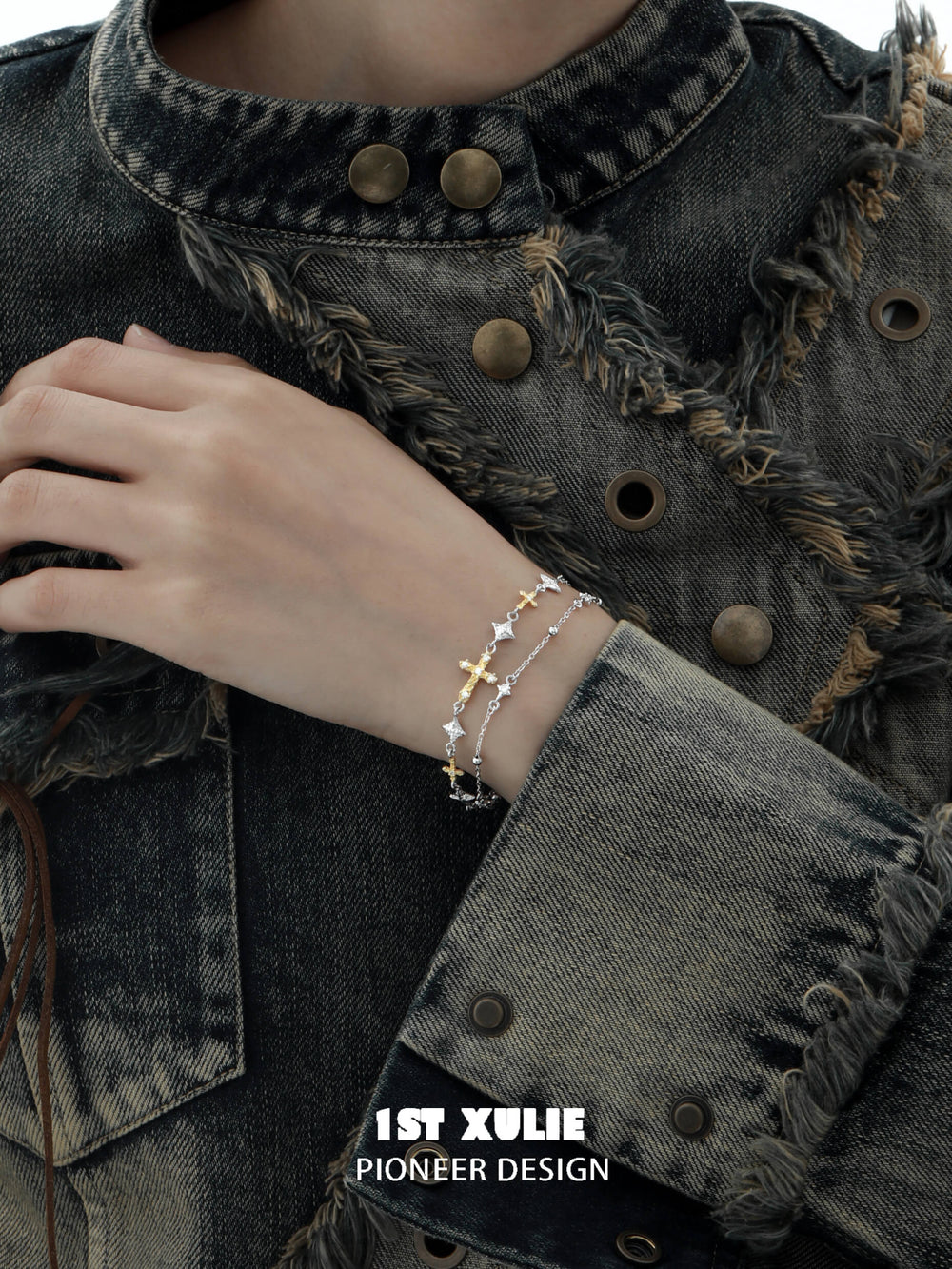 1ST XULIE "Starfall" Celestial Meteor Couples Chain Bracelet in 925 Silver and Platinum Plate - Product View