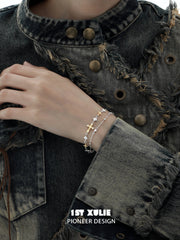 1ST XULIE "Starfall" Celestial Meteor Couples Chain Bracelet in 925 Silver and Platinum Plate - Product View