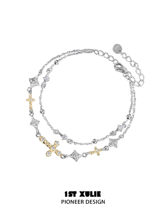 1ST XULIE "Starfall" Celestial Meteor Couples Chain Bracelet in 925 Silver and Platinum Plate - On Model