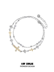 1ST XULIE "Starfall" Celestial Meteor Couples Chain Bracelet in 925 Silver and Platinum Plate - On Model