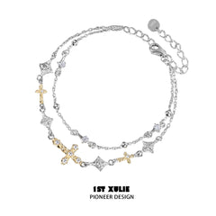 1ST XULIE "Starfall" Celestial Meteor Couples Chain Bracelet in 925 Silver and Platinum Plate - Full Product View