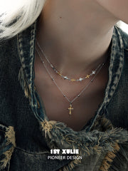 1ST XULIE "Starfall" Textured Meteor Pendant Choker Necklace in 925 Sterling Silver - Product View