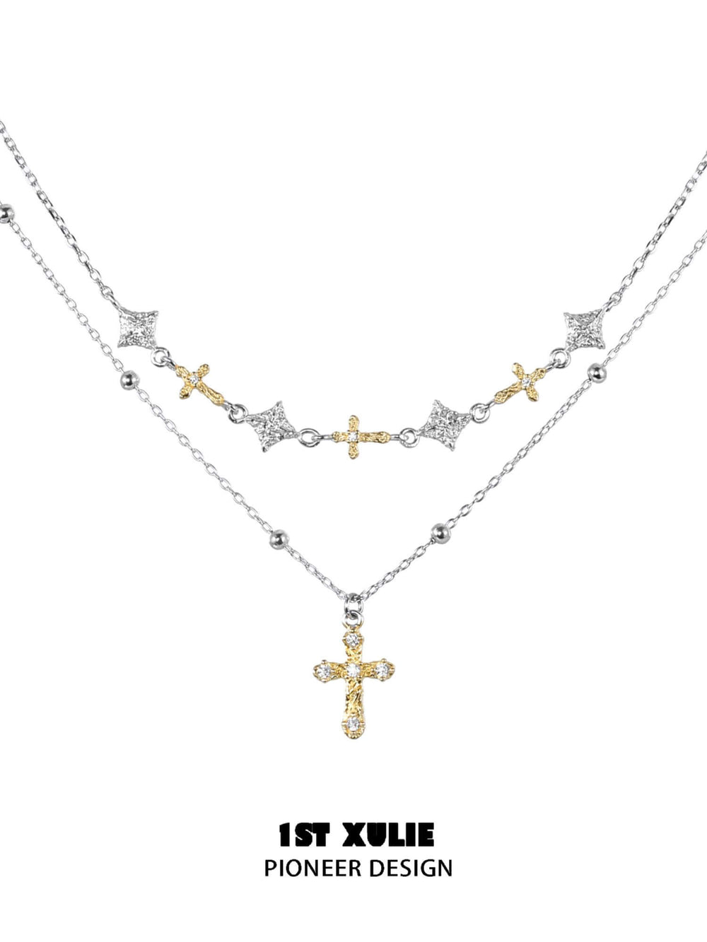 1ST XULIE "Starfall" Textured Meteor Pendant Choker Necklace in 925 Sterling Silver - On Model