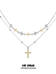 1ST XULIE "Starfall" Textured Meteor Pendant Choker Necklace in 925 Sterling Silver - On Model