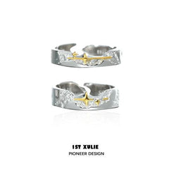1ST XULIE "Starfall" Meteorite Couple's Rings in 925 Sterling Silver - Product View