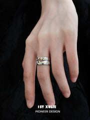 1ST XULIE "Starfall" Meteorite Couple's Rings in 925 Sterling Silver - Lifestyle On Model View