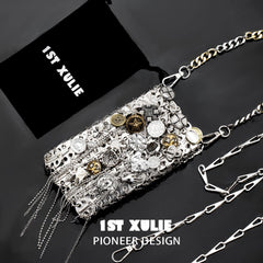 1ST XULIE "Starfall" Textured Meteorite Crossbody Phone Bag in Rhodium Plating - Side View