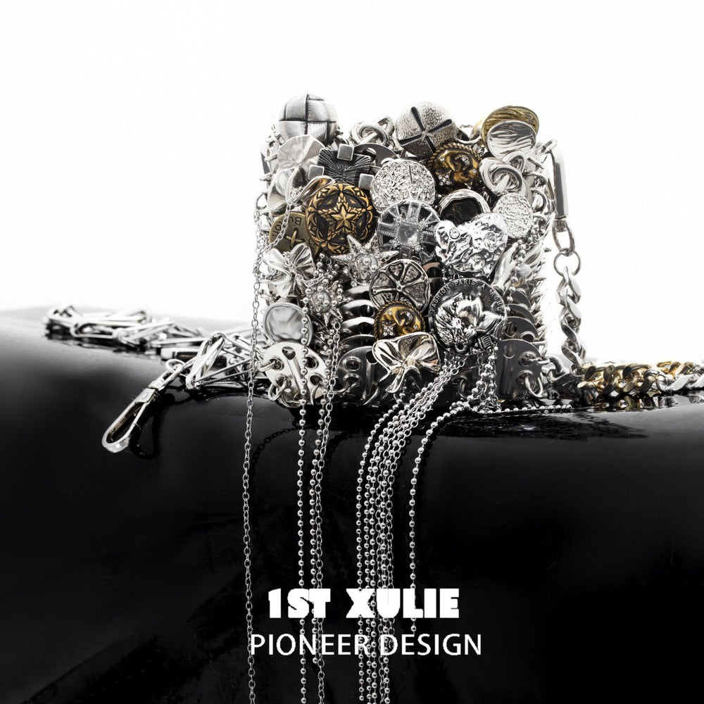 1ST XULIE "Starfall" Textured Meteorite Crossbody Phone Bag in Rhodium Plating - Detail Shot