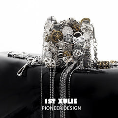 1ST XULIE "Starfall" Textured Meteorite Crossbody Phone Bag in Rhodium Plating - Detail Shot