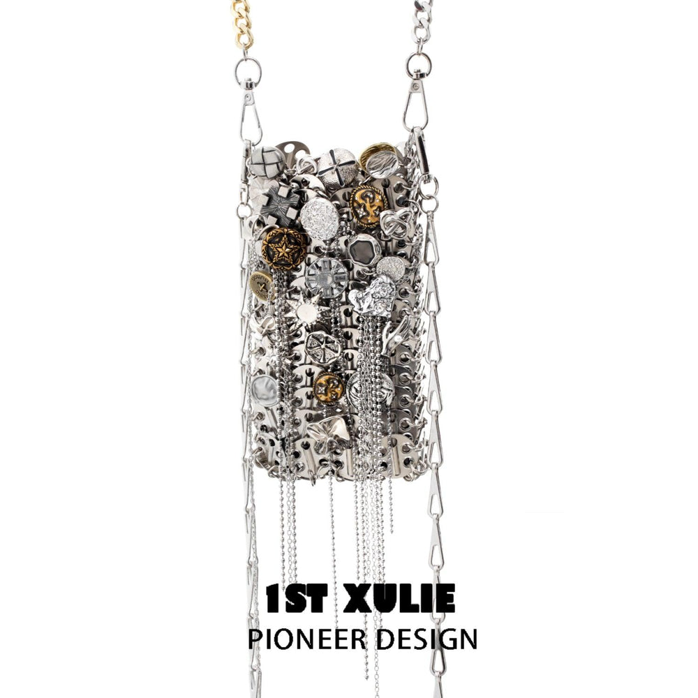 1ST XULIE "Starfall" Textured Meteorite Crossbody Phone Bag in Rhodium Plating - Product View