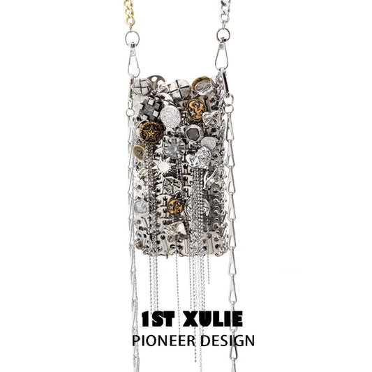 1ST XULIE "Starfall" Textured Meteorite Crossbody Phone Bag in Rhodium Plating - Product View