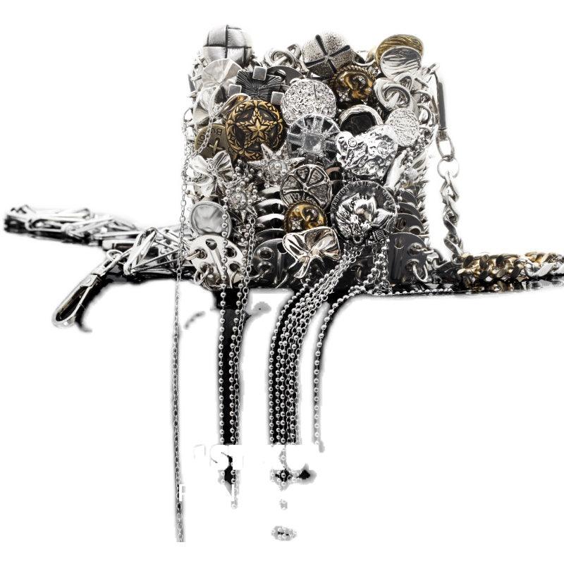 1ST XULIE "Starfall" Textured Meteorite Crossbody Phone Bag in Rhodium Plating - Texture Shot