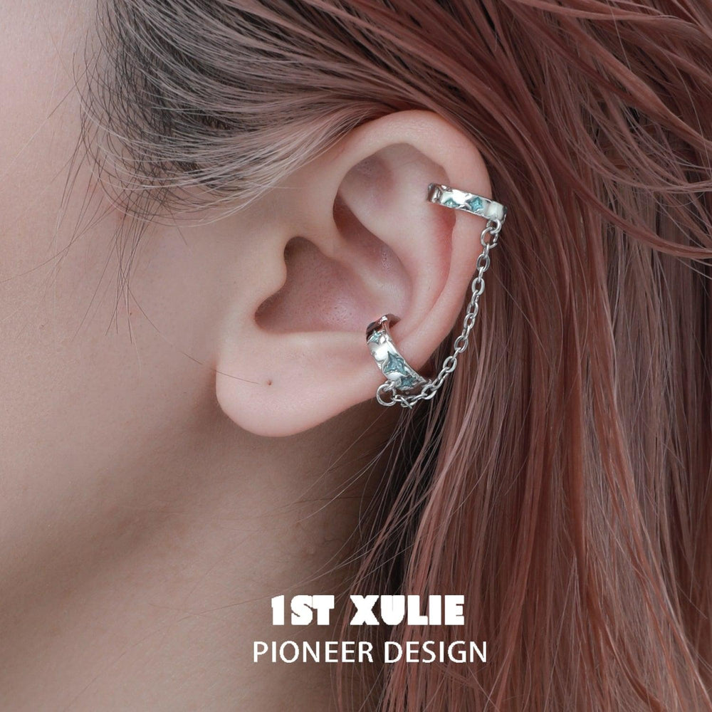 1ST XULIE "Starry Night" Platinum Plated Starry Night Chain Ear Clip - Side View