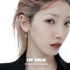 1ST XULIE "Starry Night" Moon & Star Dangle Earrings in 925 Sterling Silver - Angled Product View
