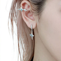 1ST XULIE "Starry Night" Moon & Star Dangle Earrings in 925 Sterling Silver - Detail Shot