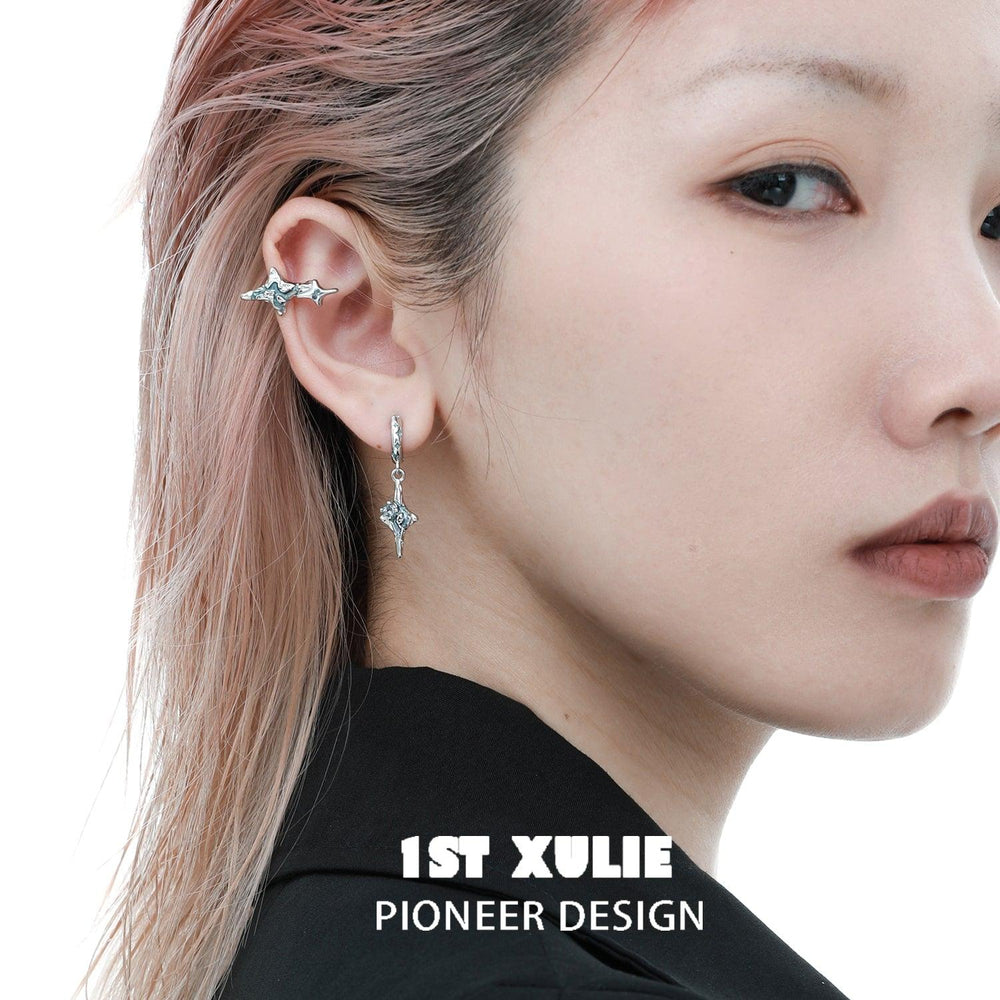 1ST XULIE "Starry Night" Moon & Star Dangle Earrings in 925 Sterling Silver - Lifestyle Shot