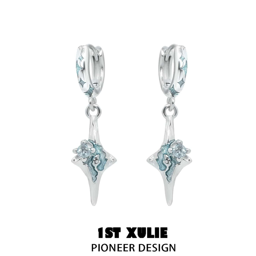 1ST XULIE "Starry Night" Moon & Star Dangle Earrings in 925 Sterling Silver - Product View