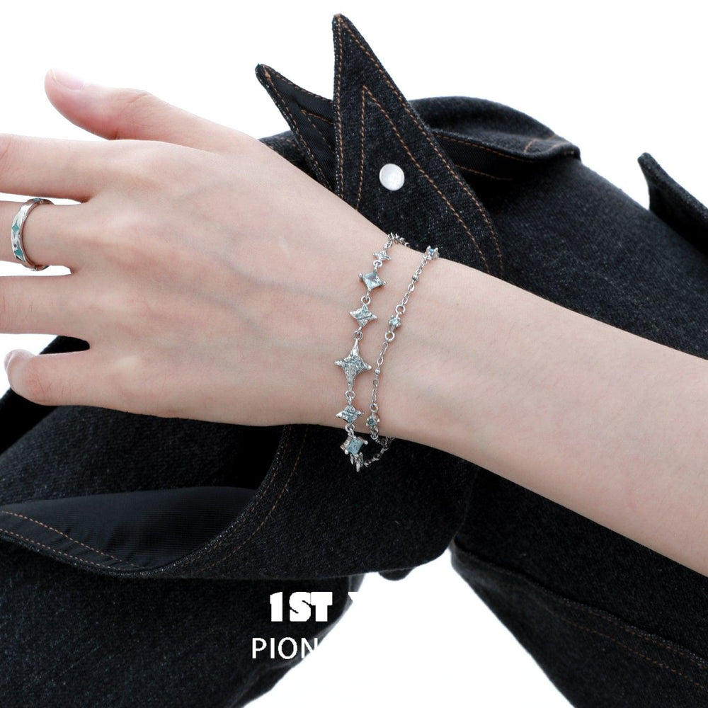 1ST XULIE "Starry Night" Dainty Double Layered Charm Bracelet in 925 Sterling Silver - Full View