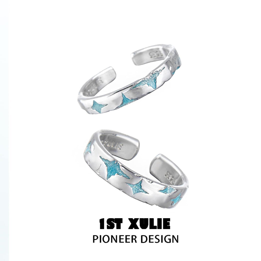 1ST XULIE "Starry Night" Celestial Sun and Moon Adjustable Open Ring in 925 Sterling Silver - Product View