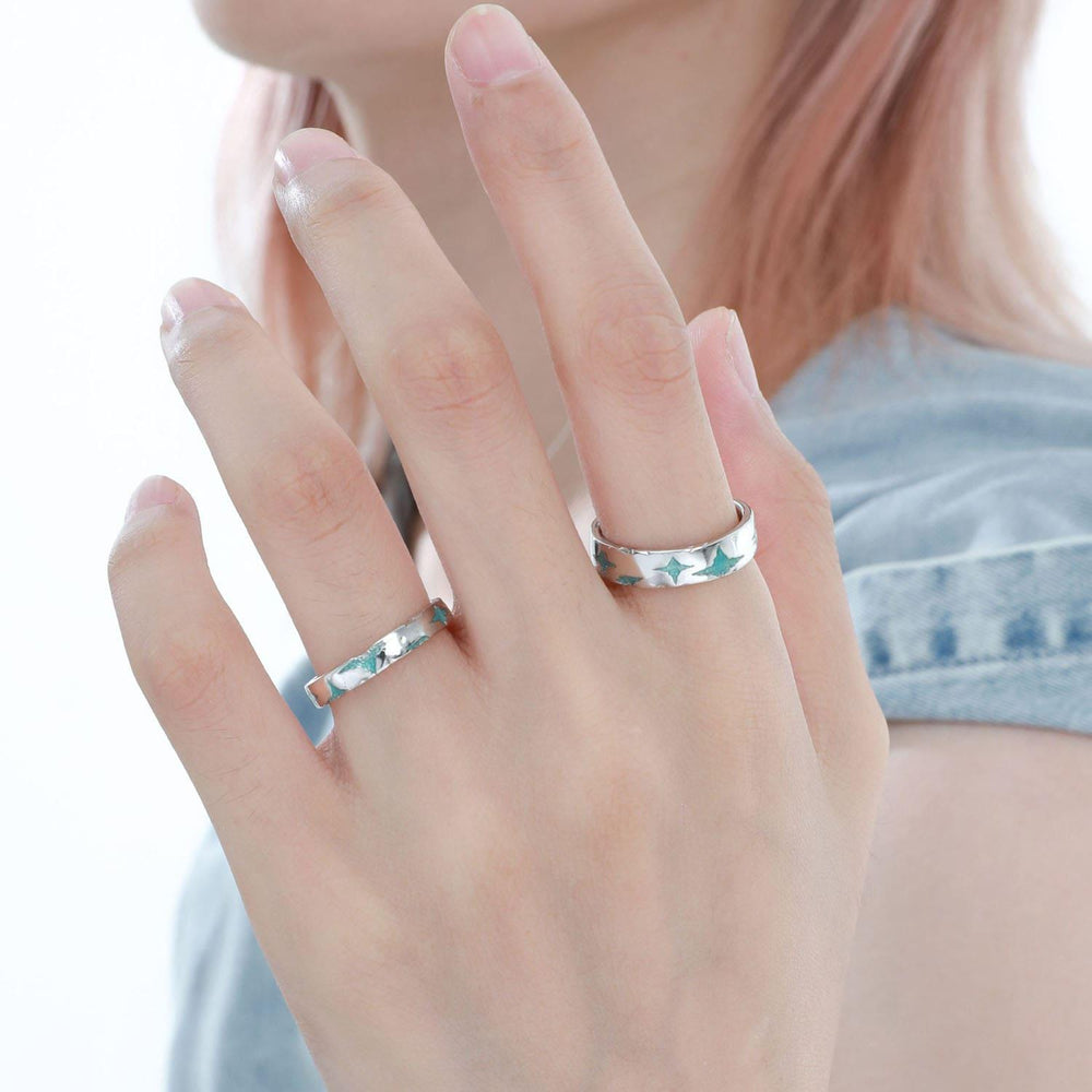 1ST XULIE "Starry Night" Celestial Sun and Moon Adjustable Open Ring in 925 Sterling Silver - On Model