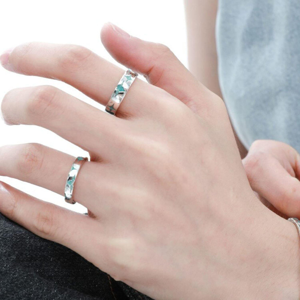 1ST XULIE "Starry Night" Celestial Sun and Moon Adjustable Open Ring in 925 Sterling Silver - On Model Close-up