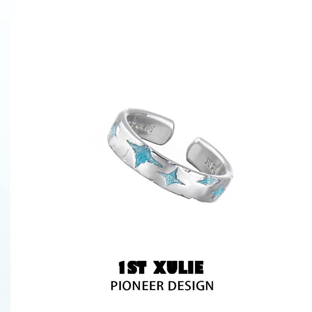 1ST XULIE "Starry Night" Celestial Sun and Moon Adjustable Open Ring in 925 Sterling Silver - Texture Detail