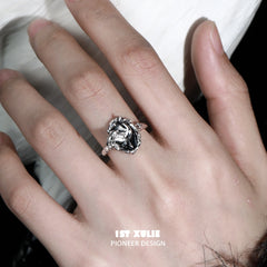 1ST XULIE "Soaring Cranes" Statement Adjustable Crane Ring in 925 Sterling Silver - Detail Shot