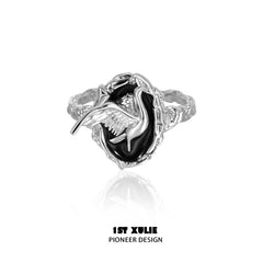 1ST XULIE "Soaring Cranes" Statement Adjustable Crane Ring in 925 Sterling Silver - Product View