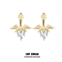 1ST XULIE "Lucifer" Statement Angel Wing Cherub Stud Earrings in Platinum Plated - Back View