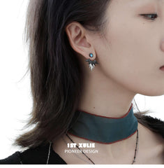 1ST XULIE "Lucifer" Statement Angel Wing Cherub Stud Earrings in Platinum Plated - On Model Close-Up