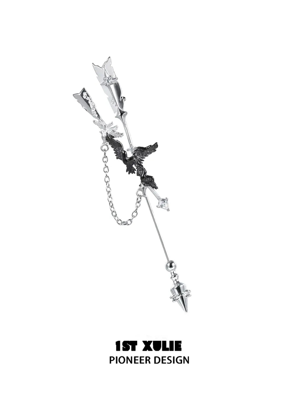 1ST XULIE Jewelry "Lucifer" Statement Angel Wing Dangle Earrings in Platinum Plated Brass - On Model Close Up