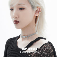 1ST XULIE "Star Trails" Statement Belt Buckle Collar Choker in Platinum Plated - On Model