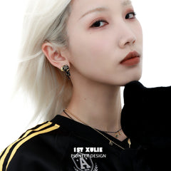 1ST XULIE "Lucky Cat" Statement Black Cat Stud Earrings in 18K Gold Plated - Product View of Pair