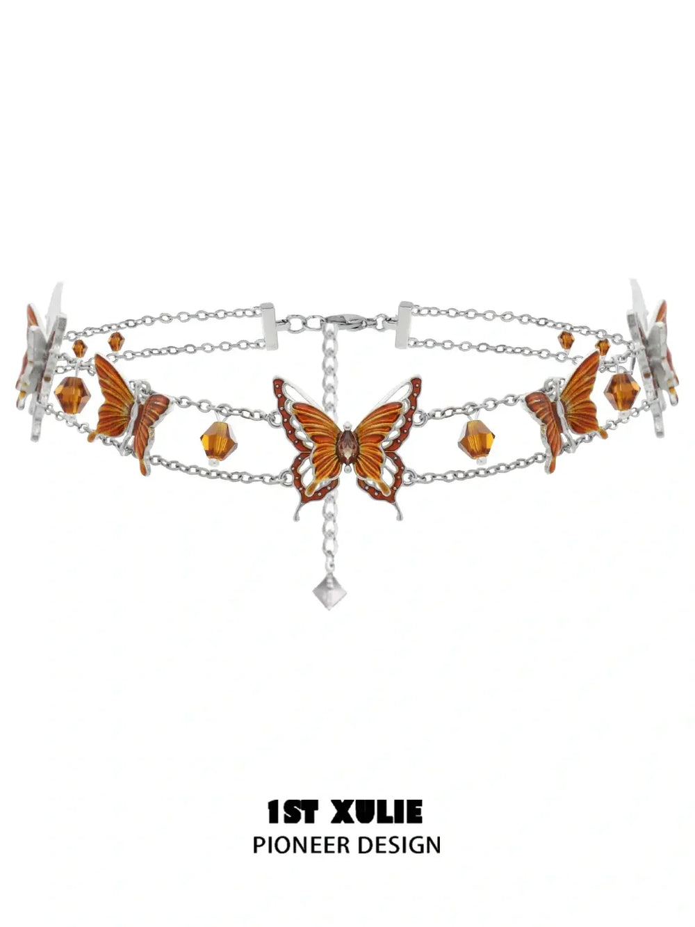 1ST XULIE "Autumn" Statement Butterfly Layered Necklace in Platinum Plated Brass - On Model