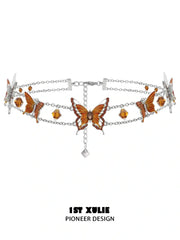1ST XULIE "Autumn" Statement Butterfly Layered Necklace in Platinum Plated Brass - On Model