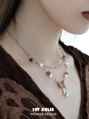 1ST XULIE "Autumn" Statement Butterfly Layered Necklace in Platinum Plated Brass - On Model Close-up