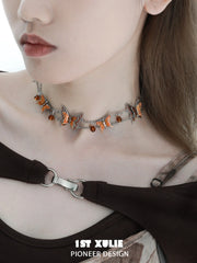 1ST XULIE "Autumn" Statement Butterfly Layered Necklace in Platinum Plated Brass - Side View