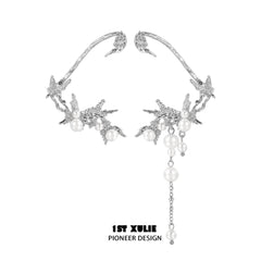 1ST XULIE "Whiterfly" Statement Butterfly Pearl Ear Wraps in Platinum Plated - Back View