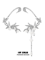 1ST XULIE "Whiterfly" Statement Butterfly Pearl Ear Wraps in Platinum Plated - Product View