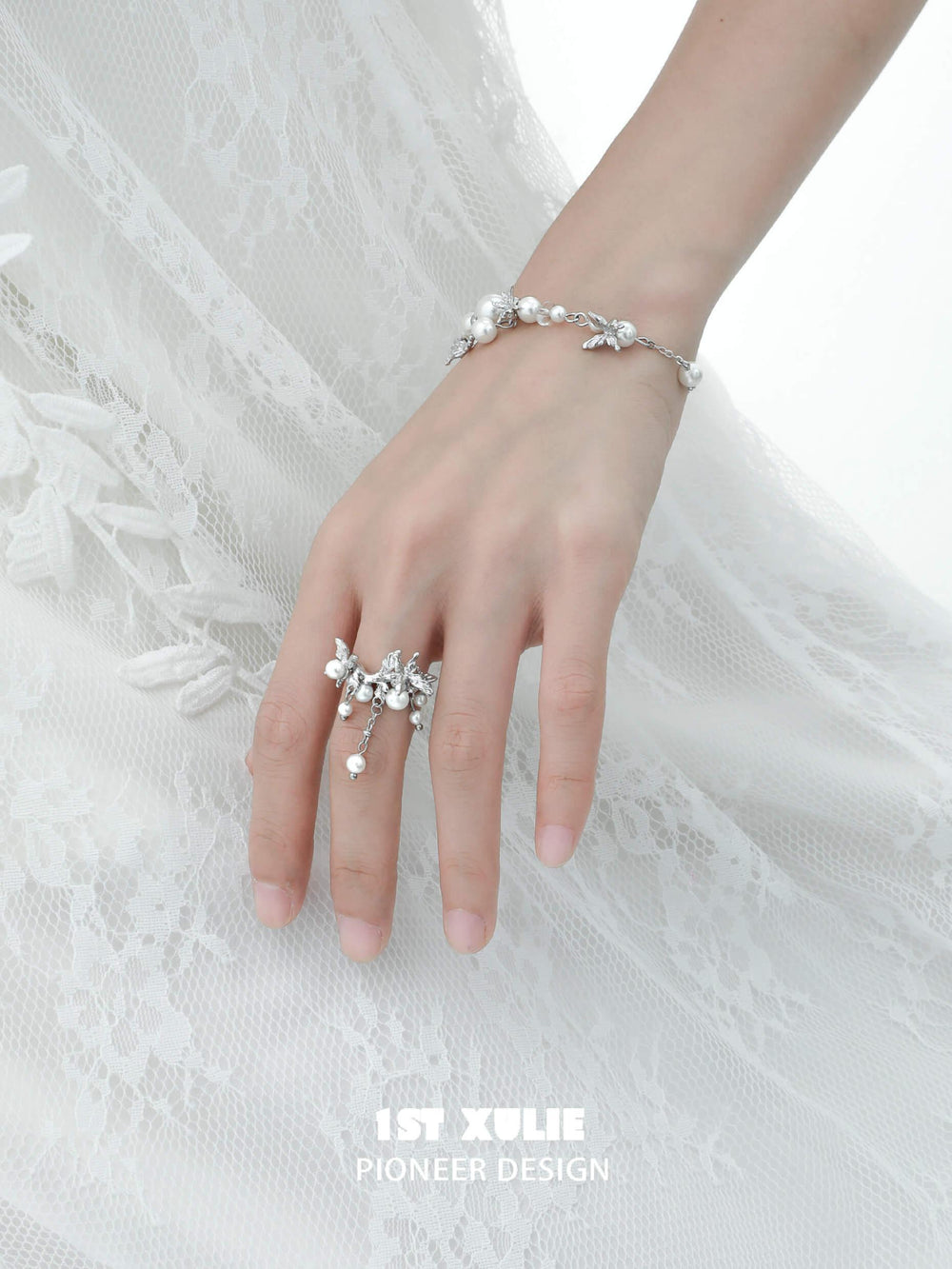 1ST XULIE "Whiterfly" Statement Butterfly Tassel Ring in 925 Sterling Silver - Angled Product View