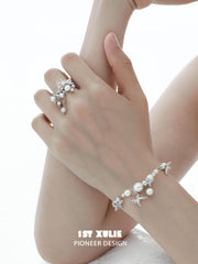 1ST XULIE "Whiterfly" Statement Butterfly Tassel Ring in 925 Sterling Silver - Detail Shot