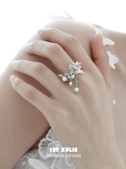 1ST XULIE "Whiterfly" Statement Butterfly Tassel Ring in 925 Sterling Silver - Product View