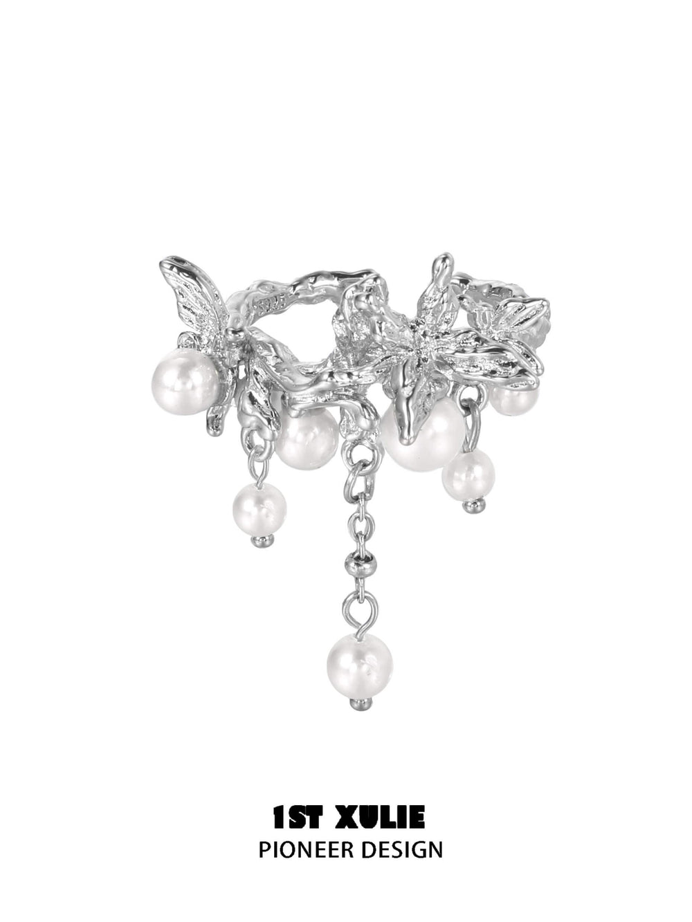 1ST XULIE "Whiterfly" Statement Butterfly Tassel Ring in 925 Sterling Silver - On Model