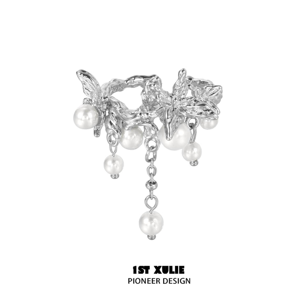 1ST XULIE "Whiterfly" Statement Butterfly Tassel Ring in 925 Sterling Silver - On Model Close-up