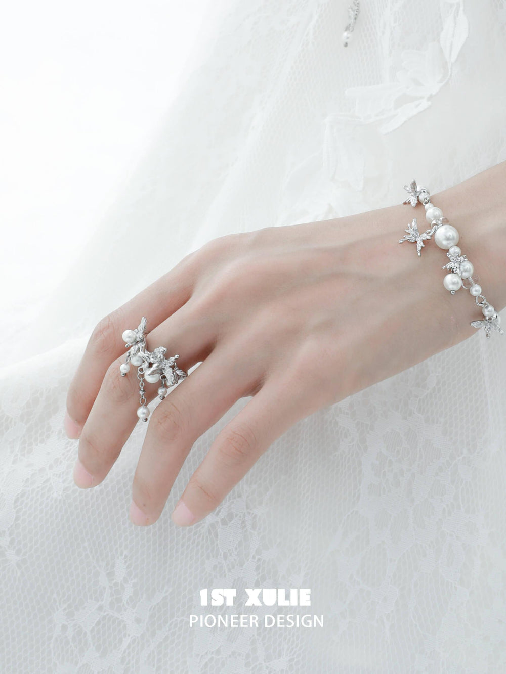 1ST XULIE "Whiterfly" Statement Butterfly Tassel Ring in 925 Sterling Silver - Side View