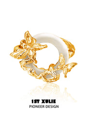 1ST XULIE "Whiterfly" Statement Butterfly White Onyx Adjustable Ring in 925 Sterling Silver & 24k Gold Plate - Product View