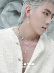 1ST XULIE "Rose Believer" Statement Camellia Cross Pendant Necklace in Platinum Plated - Detail Shot