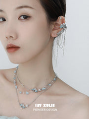 1ST XULIE "The Sea" Statement Cascading Tassel Ear Wraps in Platinum Plated - Detail Shot