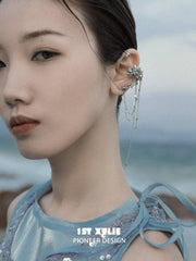 1ST XULIE "The Sea" Statement Cascading Tassel Ear Wraps in Platinum Plated - On Model