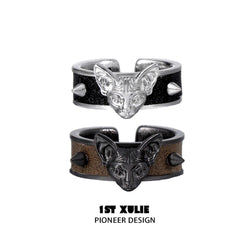 1ST XULIE "Cat's Gaze" Statement Cat Head Leather Ring in Platinum - Product View